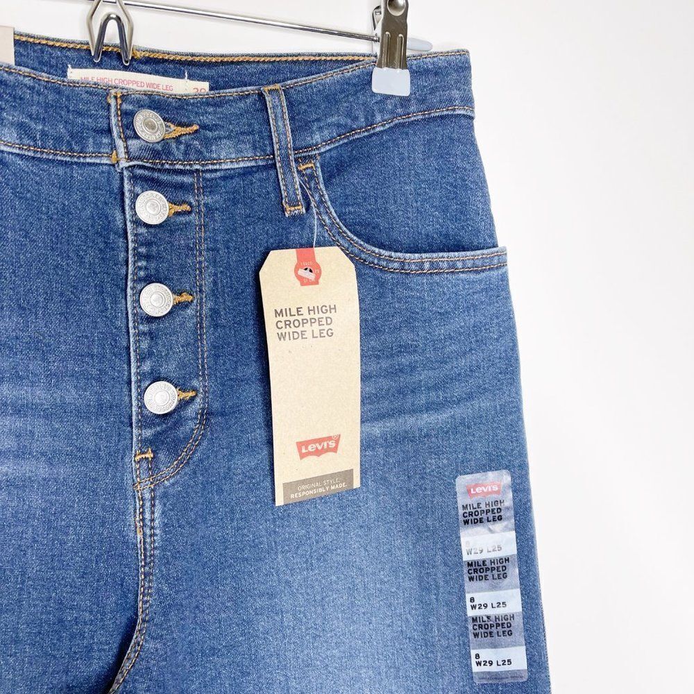 LEVI'S Mile High Button Fly Crop Wide Leg Jeans - Size 29 - Picture 5 of 9